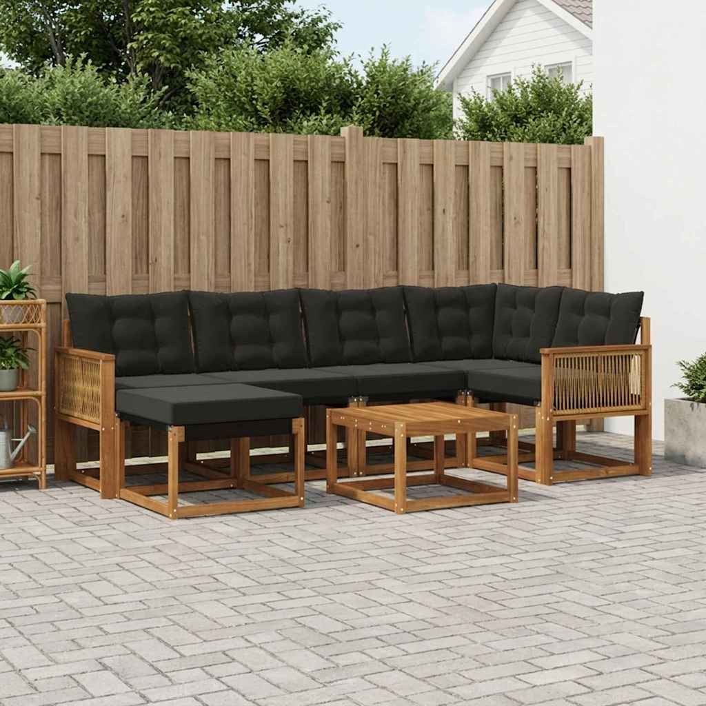 Outdoor-Sofagarnitur 7 stk. Natürlich und Schwarz