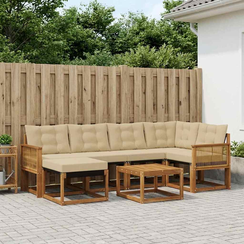 Outdoor-Sofagarnitur 7 stk. Natur und Beige