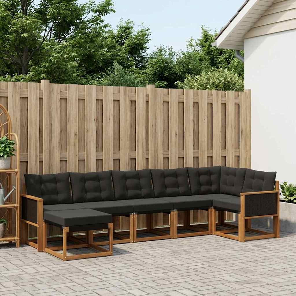 Outdoor-Sofagarnitur 7 stk. Natürlich und Schwarz