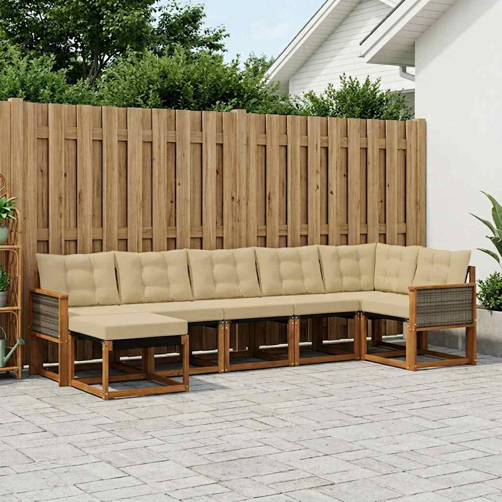 Outdoor-Sofagarnitur 7 stk. Natur und Beige