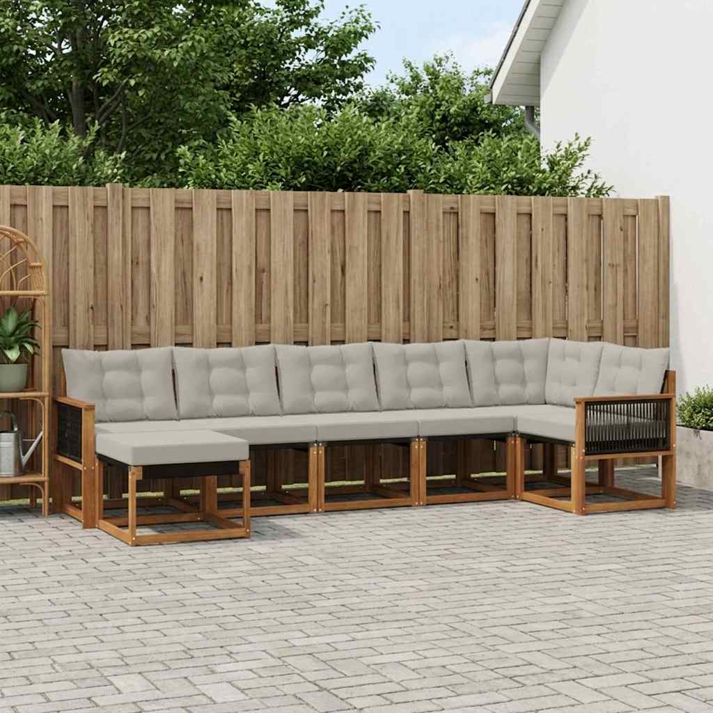 Outdoor-Sofagarnitur 7 stk. Natürlich und Hellgrau