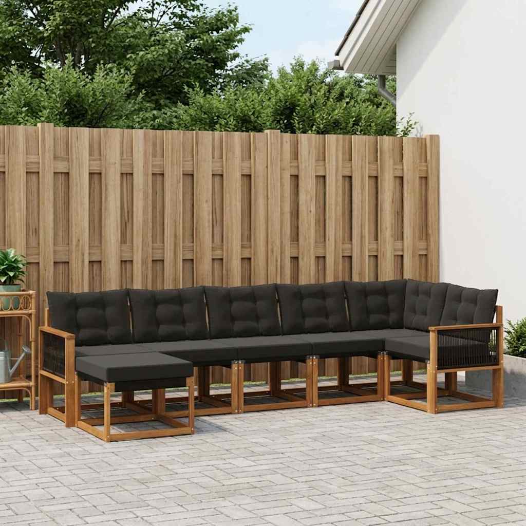 Outdoor-Sofagarnitur 7 stk. Natürlich und Schwarz