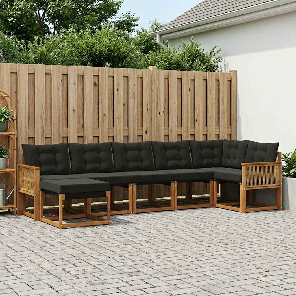 Outdoor-Sofagarnitur 7 stk. Natürlich und Schwarz