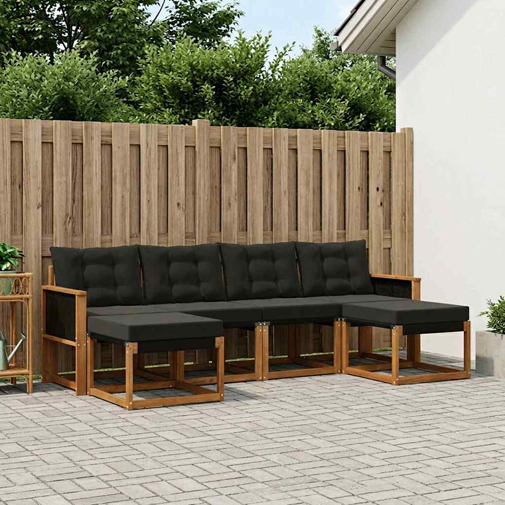 Outdoor-Sofagarnitur 6 stk. Natürlich und Schwarz