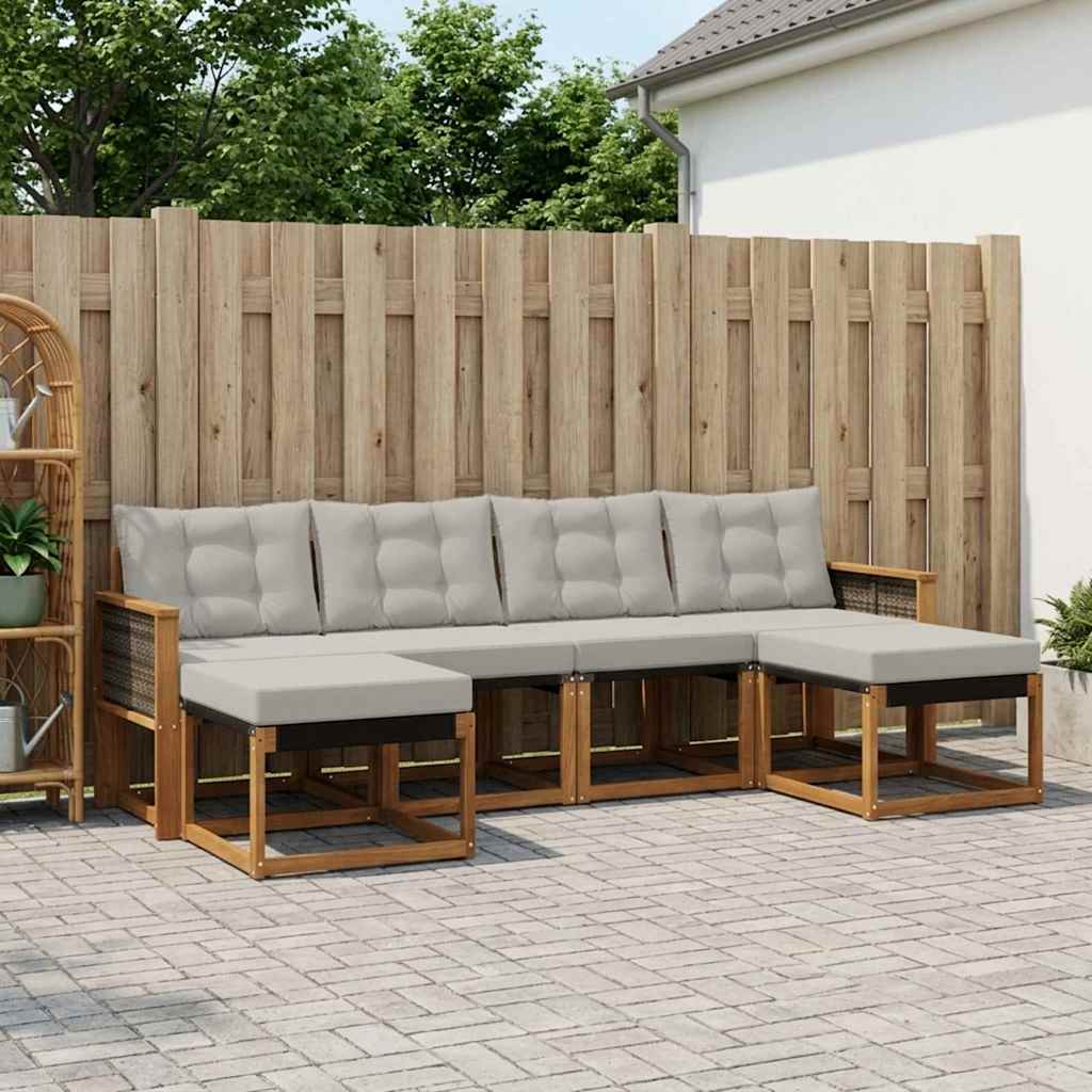 Outdoor-Sofagarnitur 6 stk. Natürlich und Hellgrau