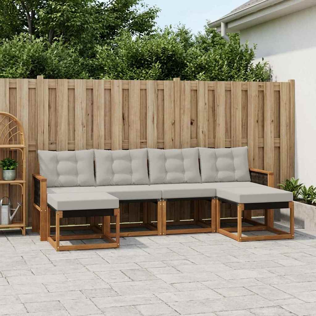 Outdoor-Sofagarnitur 6 stk. Natürlich und Hellgrau
