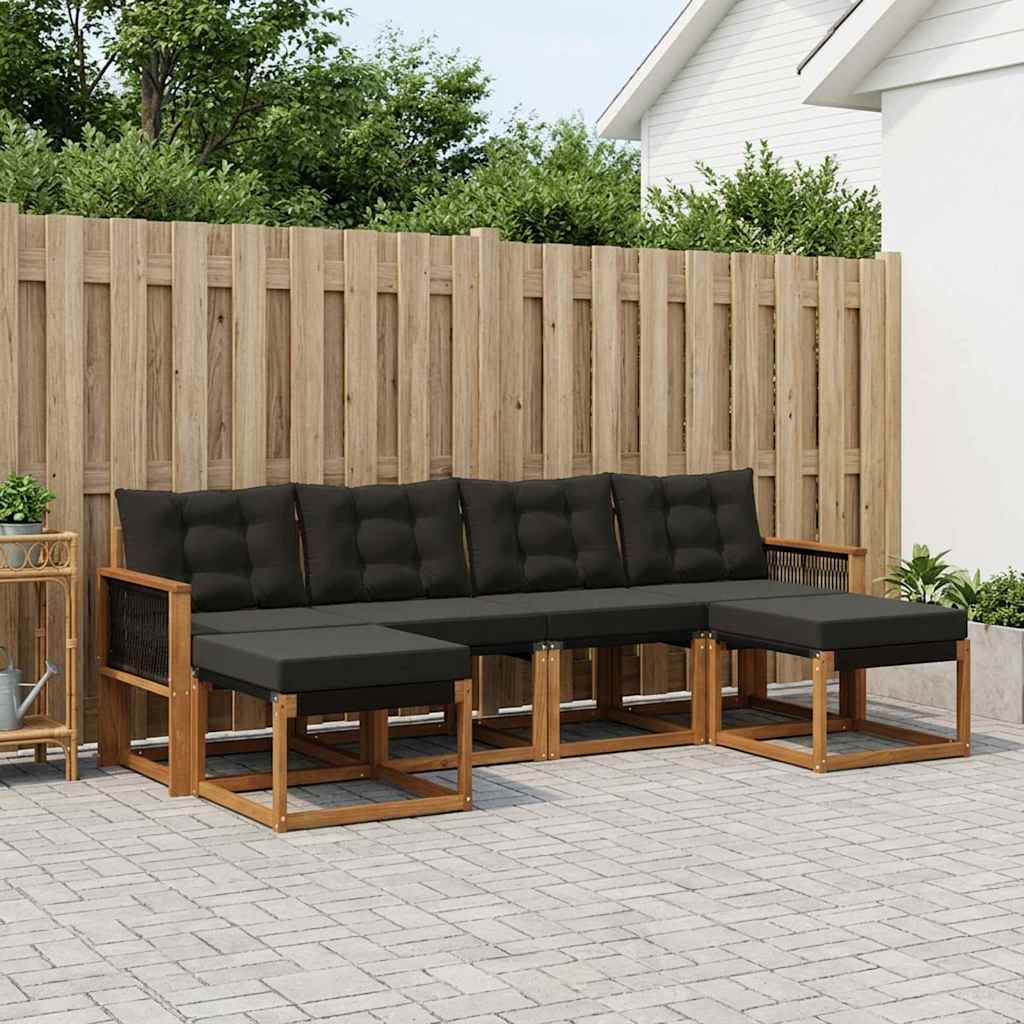 Outdoor-Sofagarnitur 6 stk. Natürlich und Schwarz