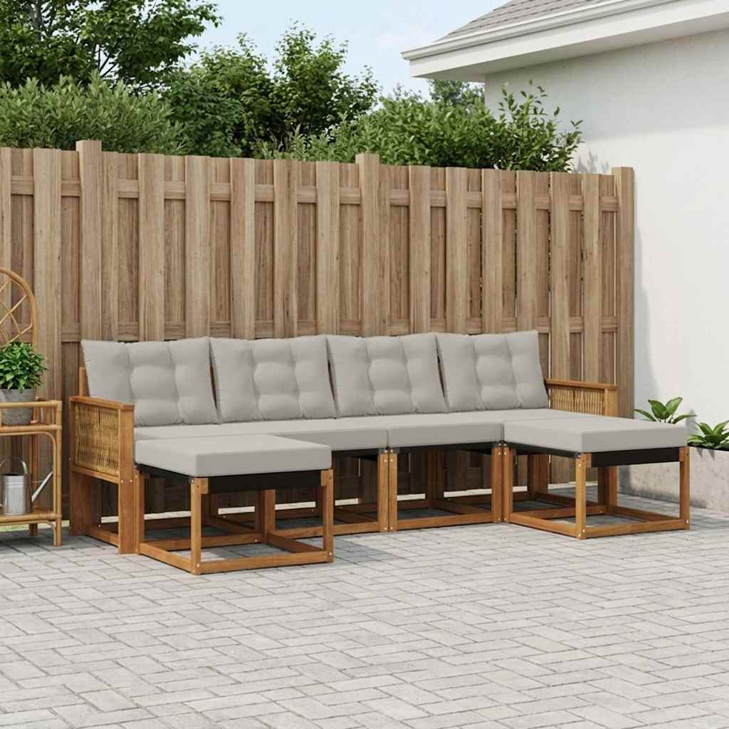 Outdoor-Sofagarnitur 6 stk. Natürlich und Hellgrau