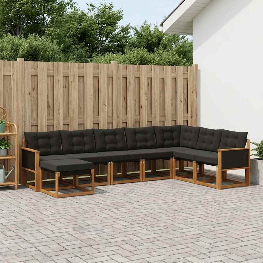 Outdoor-Sofagarnitur 8 stk. Natürlich und Schwarz