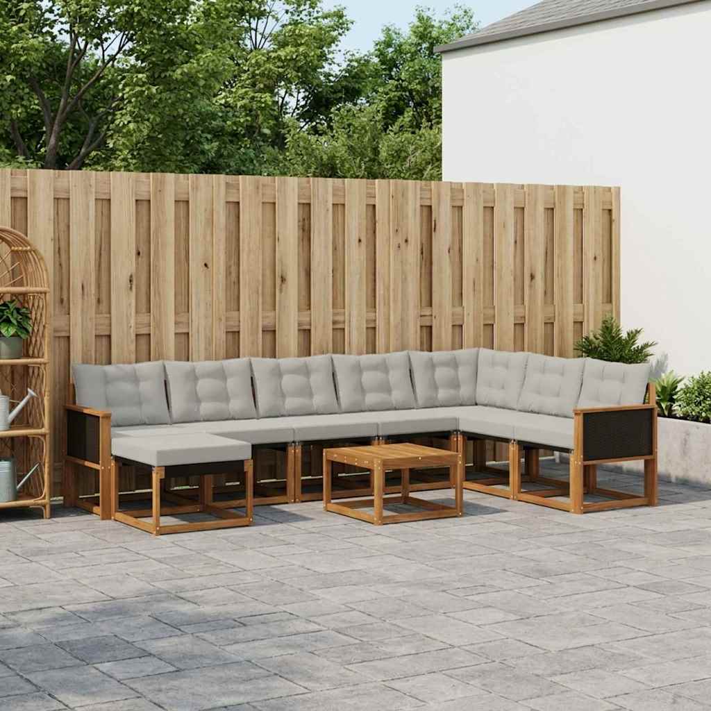 Outdoor-Sofagarnitur 9 stk. Natur und Hellgrau