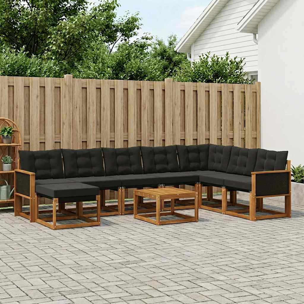Outdoor-Sofagarnitur 9 stk. Natürlich und Schwarz