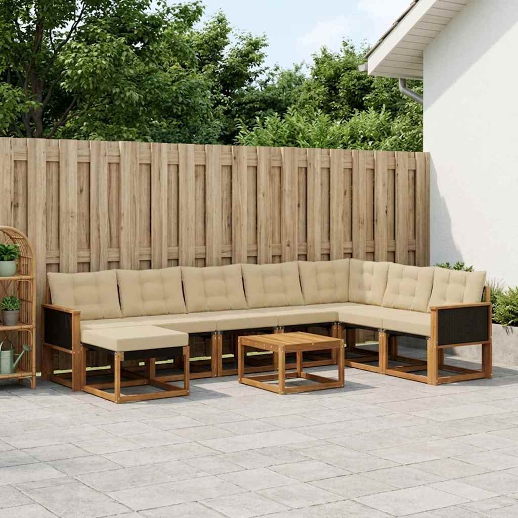 Outdoor-Sofagarnitur 9 stk. Natur und Beige