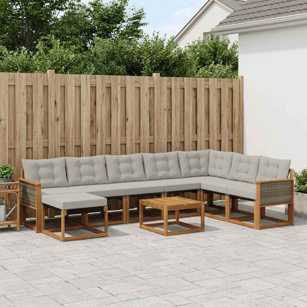 Outdoor-Sofagarnitur 9 stk. Natur und Hellgrau