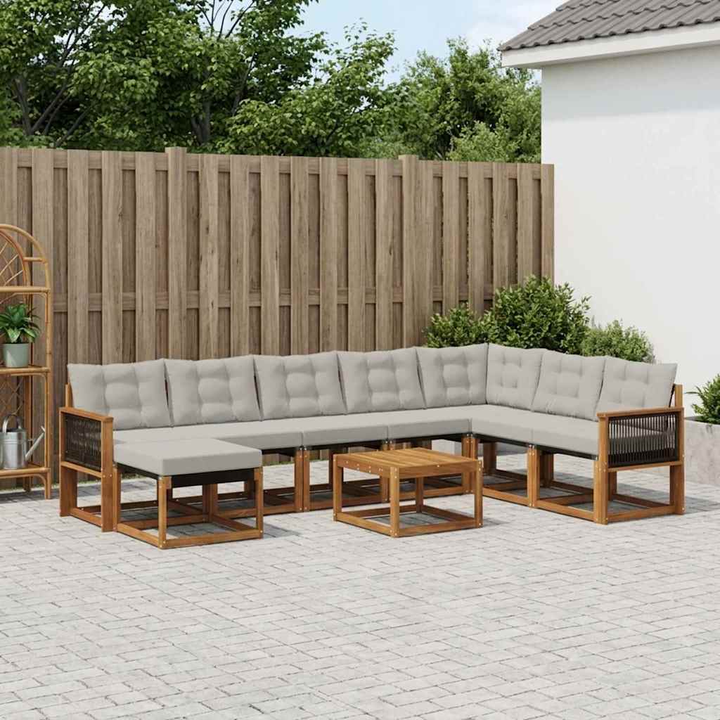 Outdoor-Sofagarnitur 9 stk. Natur und Hellgrau