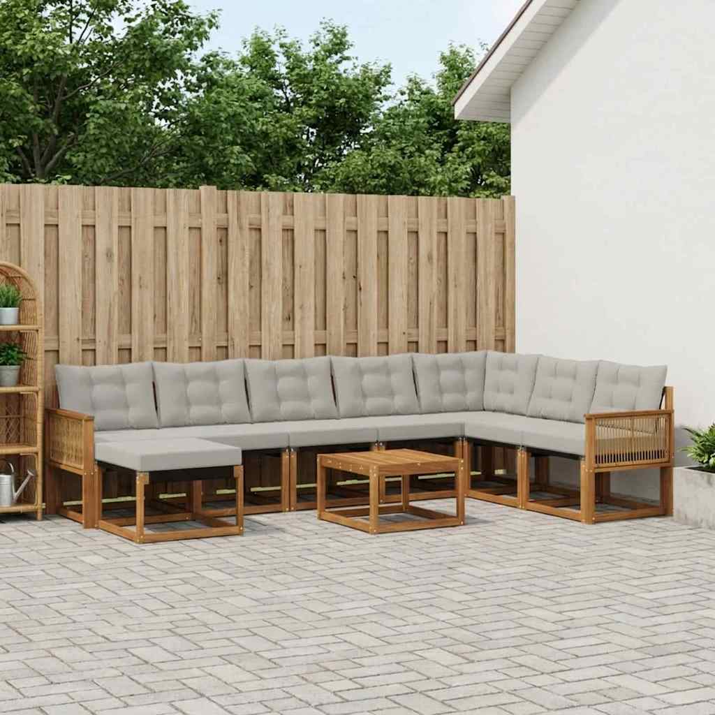 Outdoor-Sofagarnitur 9 stk. Natürlich und Hellgrau