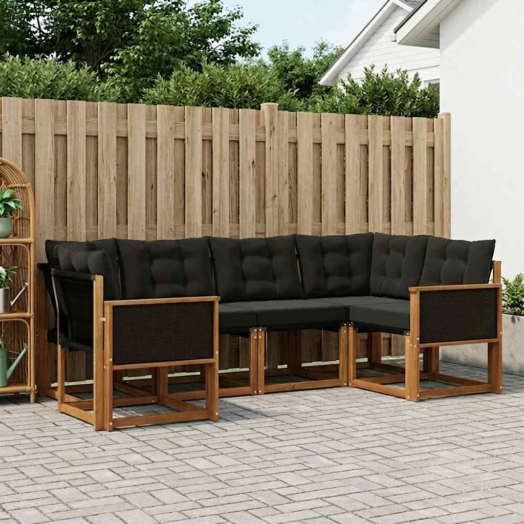 Outdoor-Sofagarnitur 6 stk. Natürlich und Schwarz