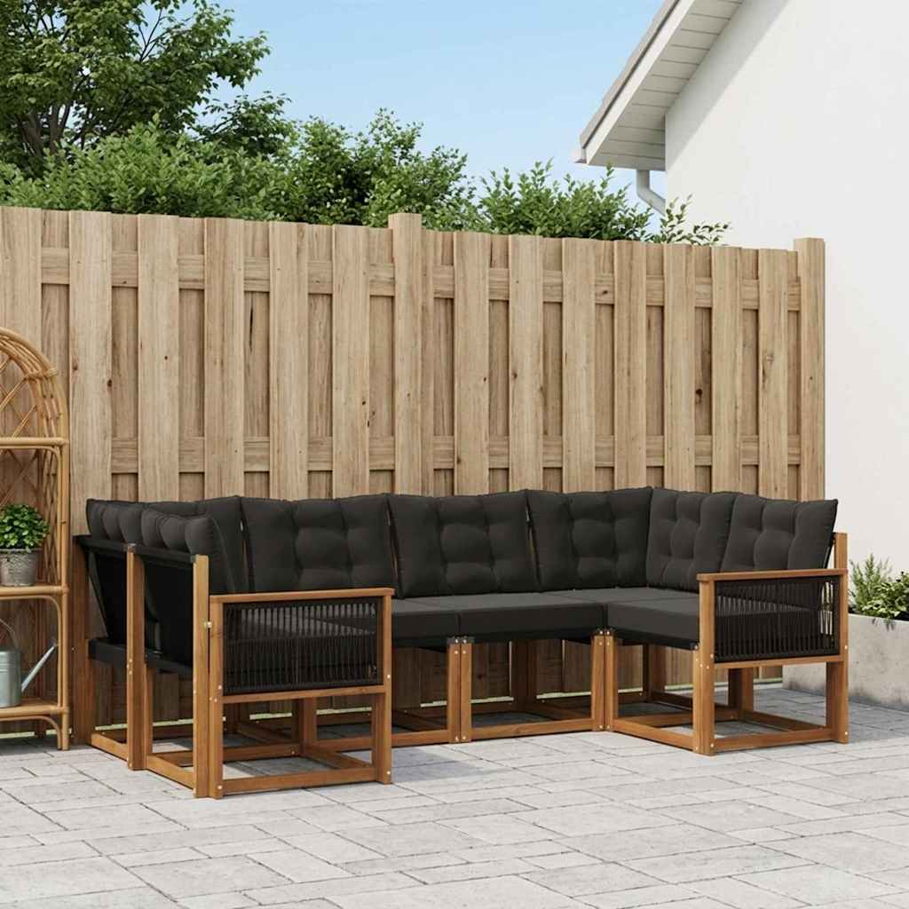 Outdoor-Sofagarnitur 6 stk. Natürlich und Schwarz