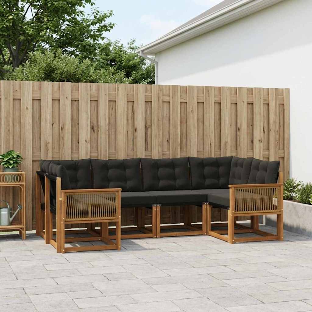 Outdoor-Sofagarnitur 6 stk. Natürlich und Schwarz