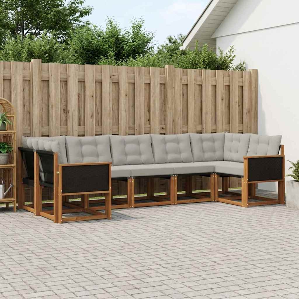 Outdoor-Sofagarnitur 7 stk. Natur und Hellgrau