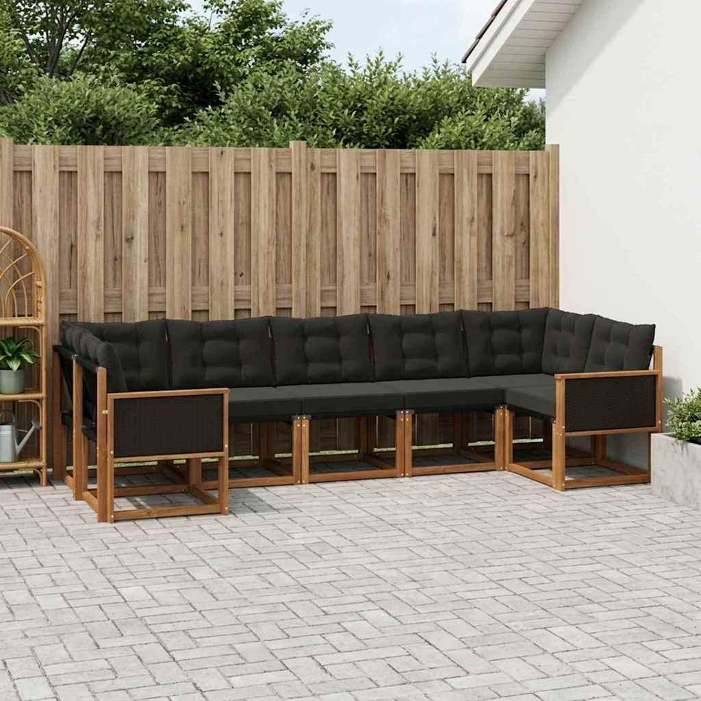 Outdoor-Sofagarnitur 7 stk. Natürlich und Schwarz