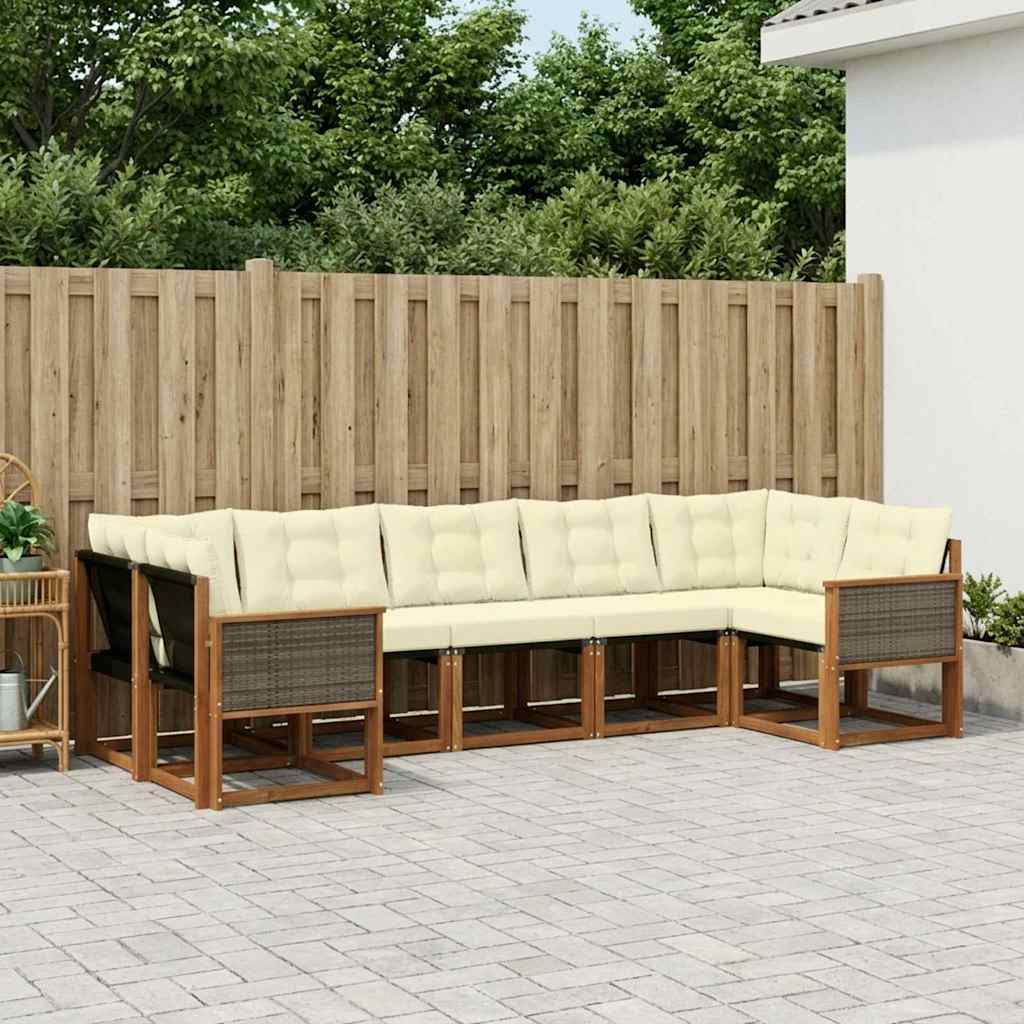 Outdoor-Sofagarnitur 7 stk. Natur und Creme