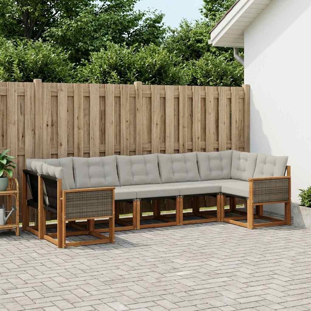 Outdoor-Sofagarnitur 7 stk. Natur und Hellgrau
