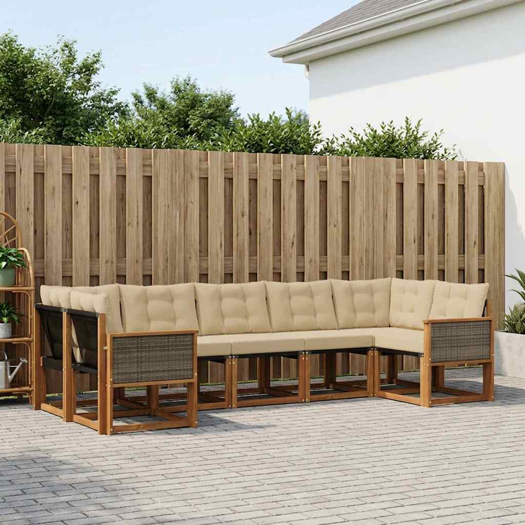 Outdoor-Sofagarnitur 7 stk. Natur und Beige