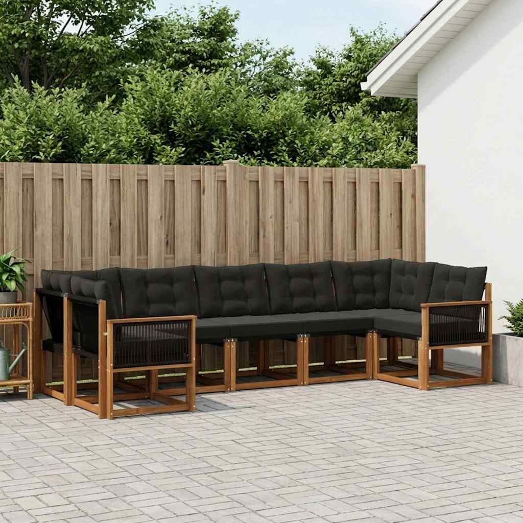 Outdoor-Sofagarnitur 7 stk. Natürlich und Schwarz
