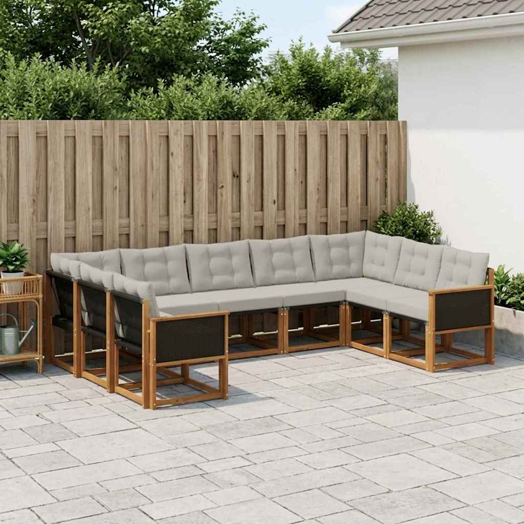 Outdoor-Sofagarnitur 9 stk. Natur und Hellgrau
