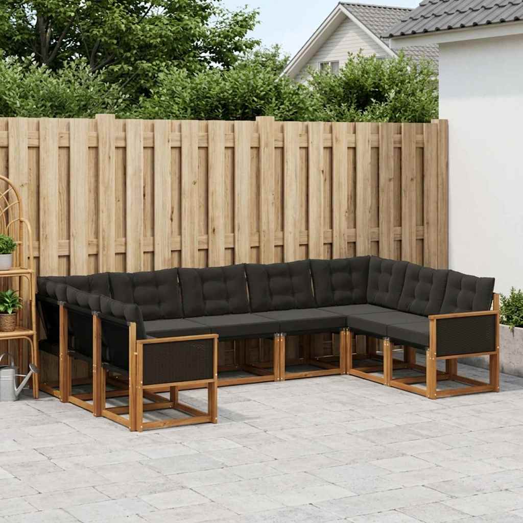 Outdoor-Sofagarnitur 9 stk. Natürlich und Schwarz