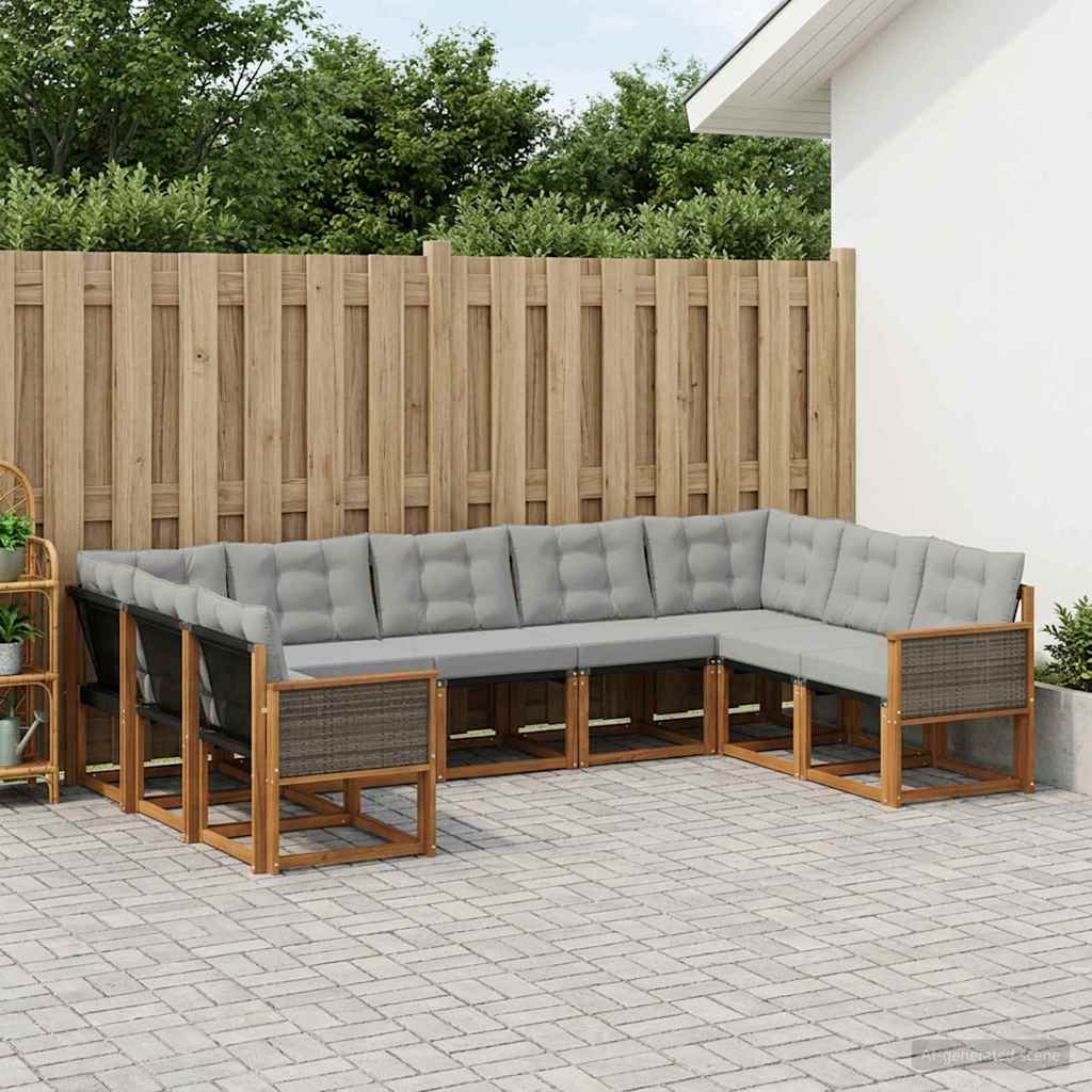 Outdoor-Sofagarnitur 9 stk. Natur und Hellgrau