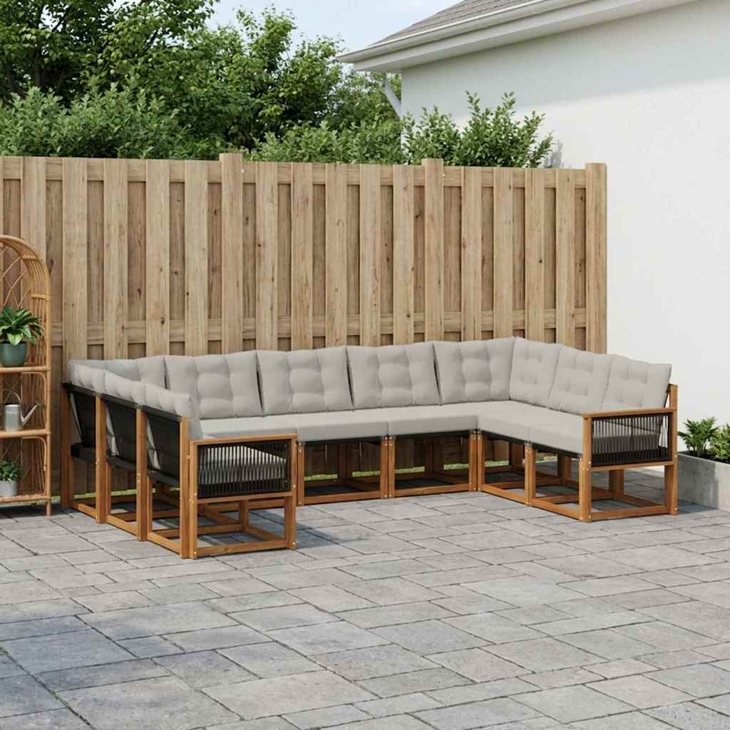 Outdoor-Sofagarnitur 9 stk. Natur und Hellgrau