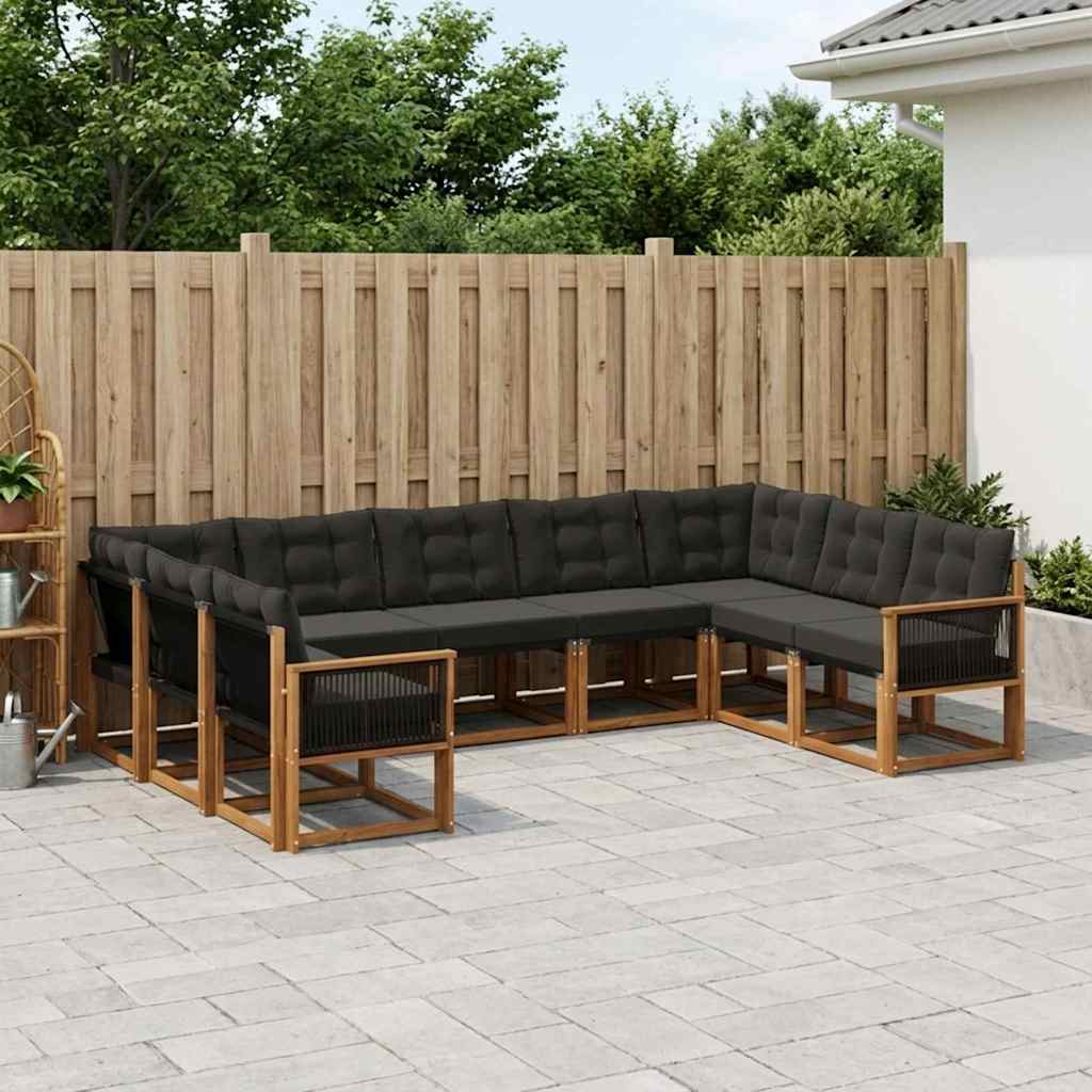 Outdoor-Sofagarnitur 9 stk. Natürlich und Schwarz