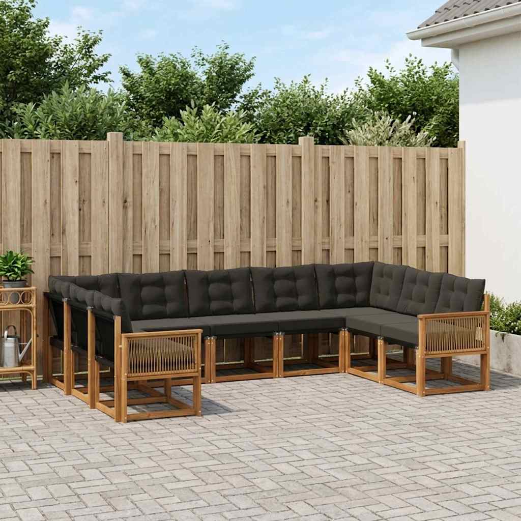 Outdoor-Sofagarnitur 9 stk. Natürlich und Schwarz