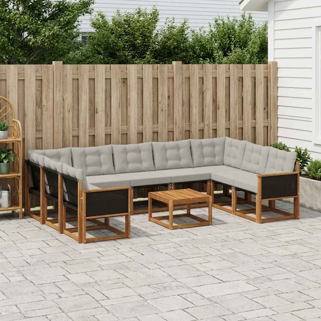 Outdoor-Sofagarnitur 10 stk. Natur und Hellgrau