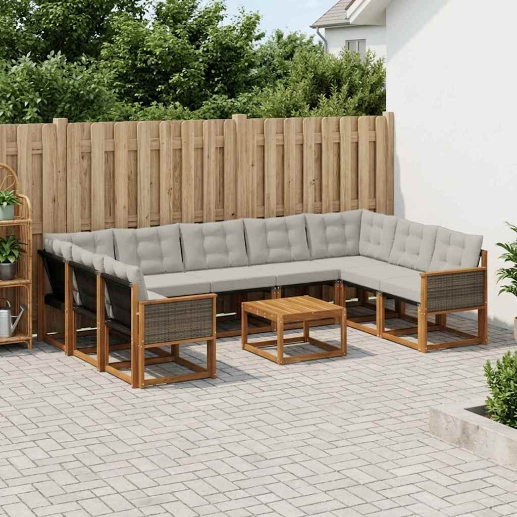 Outdoor-Sofagarnitur 10 stk. Natur und Hellgrau