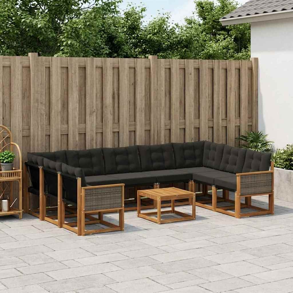 Outdoor-Sofagarnitur 10 stk. Natürlich und Schwarz