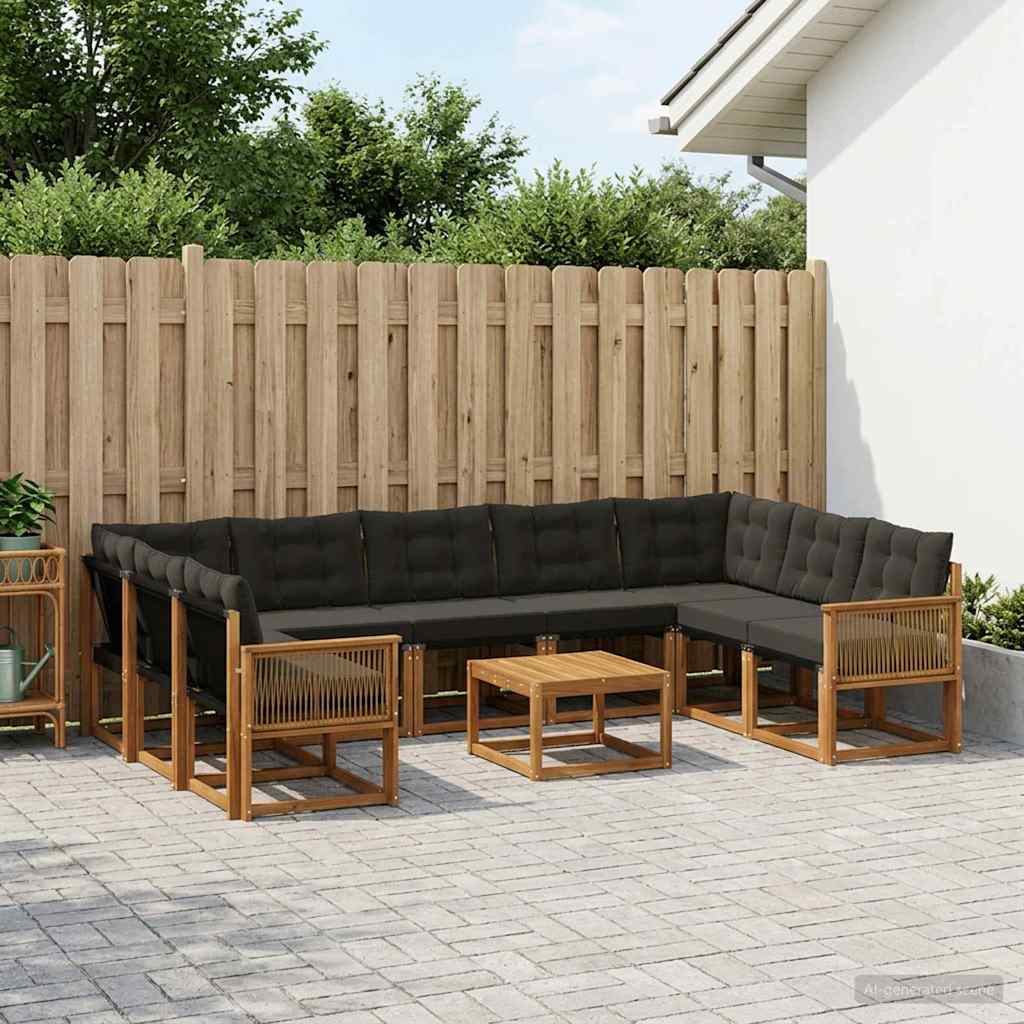 Outdoor-Sofagarnitur 10 stk. Natürlich und Schwarz