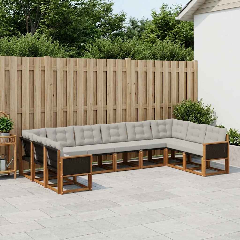 Outdoor-Sofagarnitur 10 stk. Natur und Hellgrau