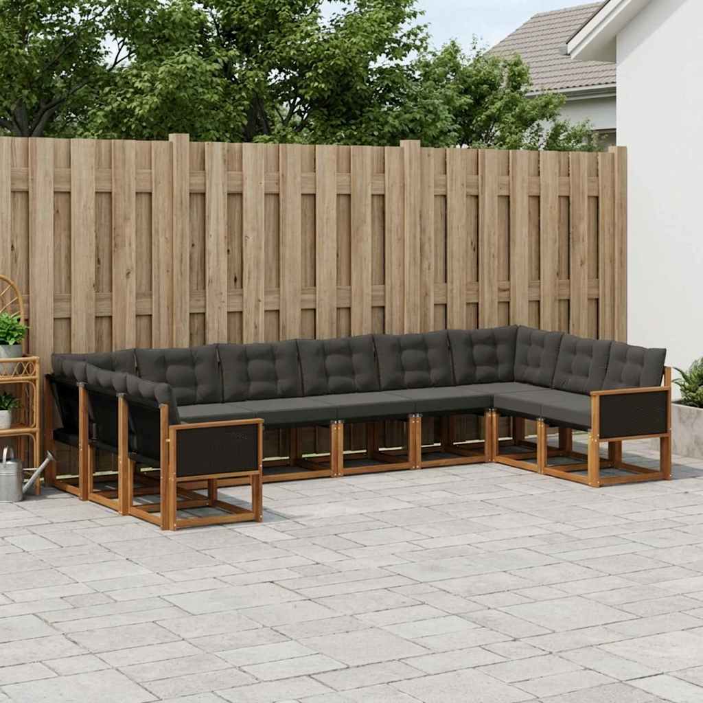 Outdoor-Sofagarnitur 10 stk. Natürlich und Schwarz