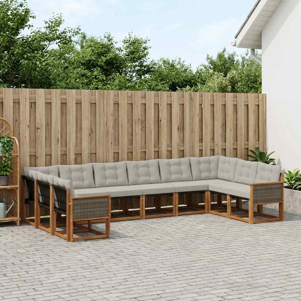 Outdoor-Sofagarnitur 10 stk. Natur und Hellgrau