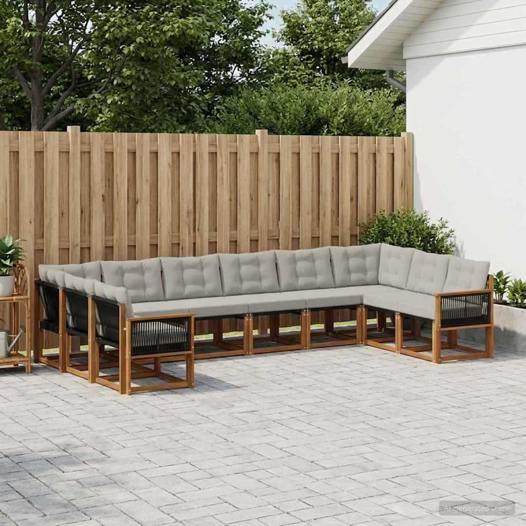 Outdoor-Sofagarnitur 10 stk. Natur und Hellgrau