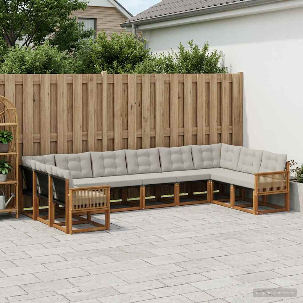 Outdoor-Sofagarnitur 10 stk. Natürlich und Hellgrau