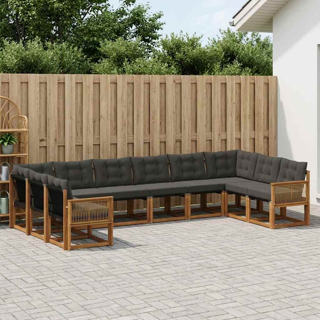 Outdoor-Sofagarnitur 10 stk. Natürlich und Schwarz