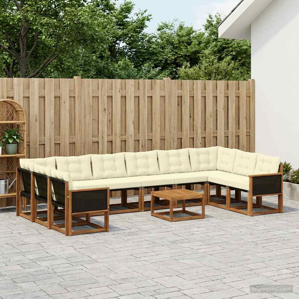 Outdoor-Sofagarnitur 11 stk. Natur und Creme