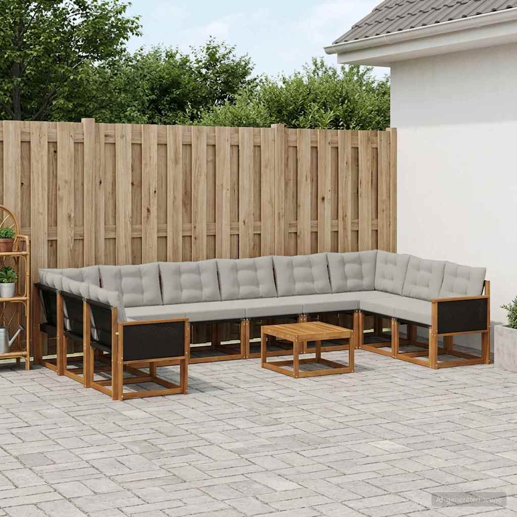 Outdoor-Sofagarnitur 11 stk. Natur und Hellgrau