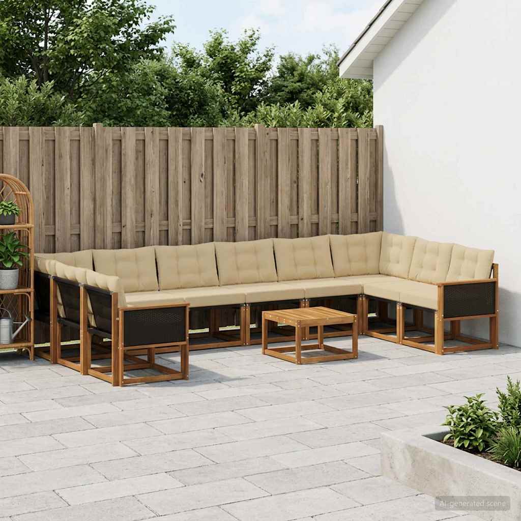 Outdoor-Sofagarnitur 11 stk. Natur und Beige