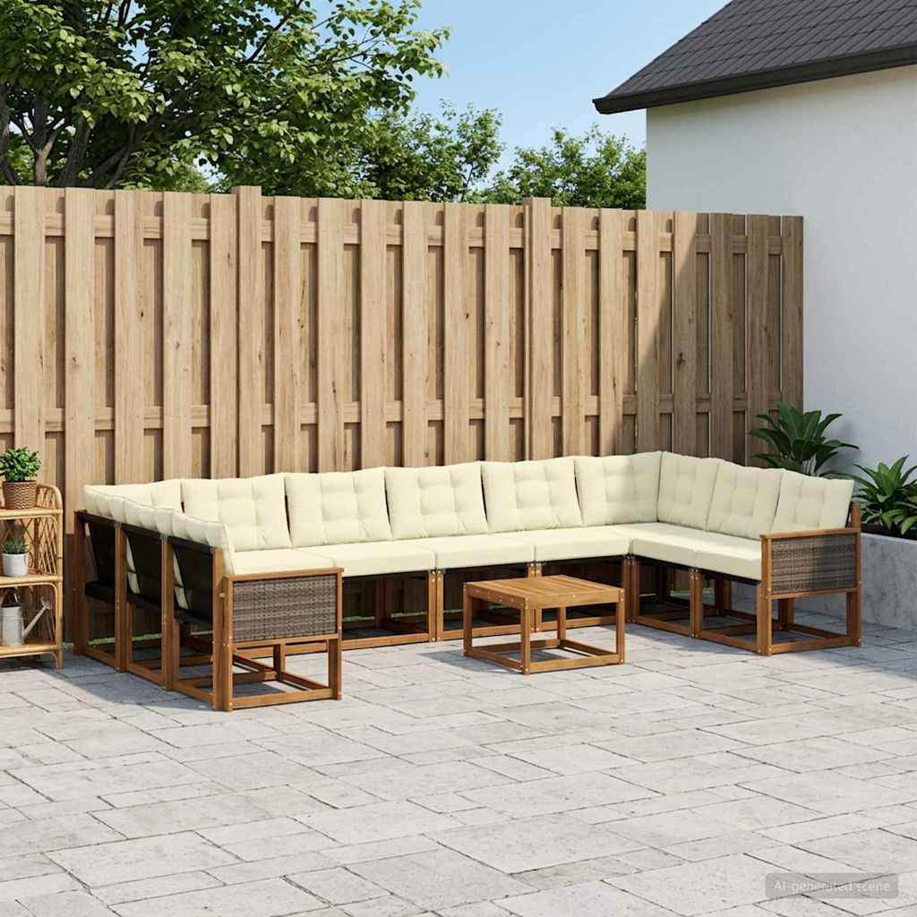Outdoor-Sofagarnitur 11 stk. Natur und Creme