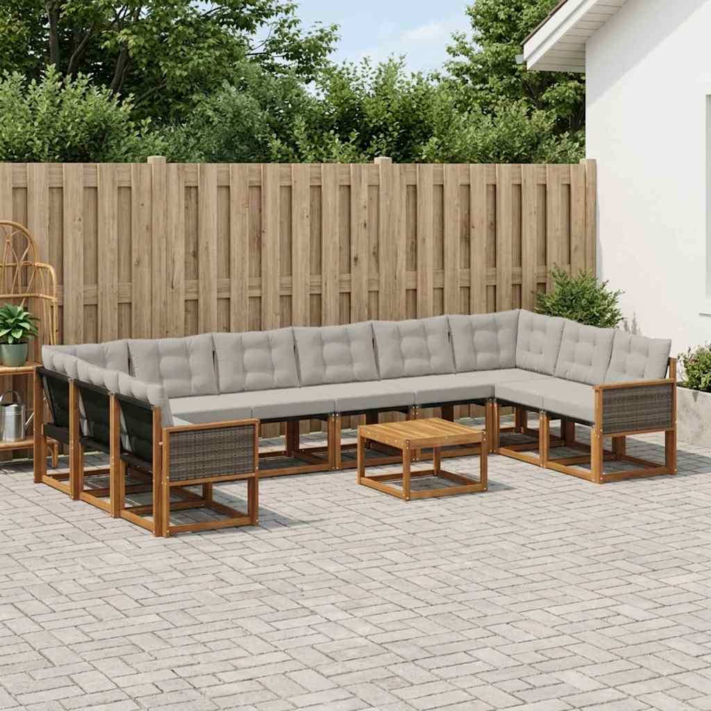 Outdoor-Sofagarnitur 11 stk. Natur und Hellgrau