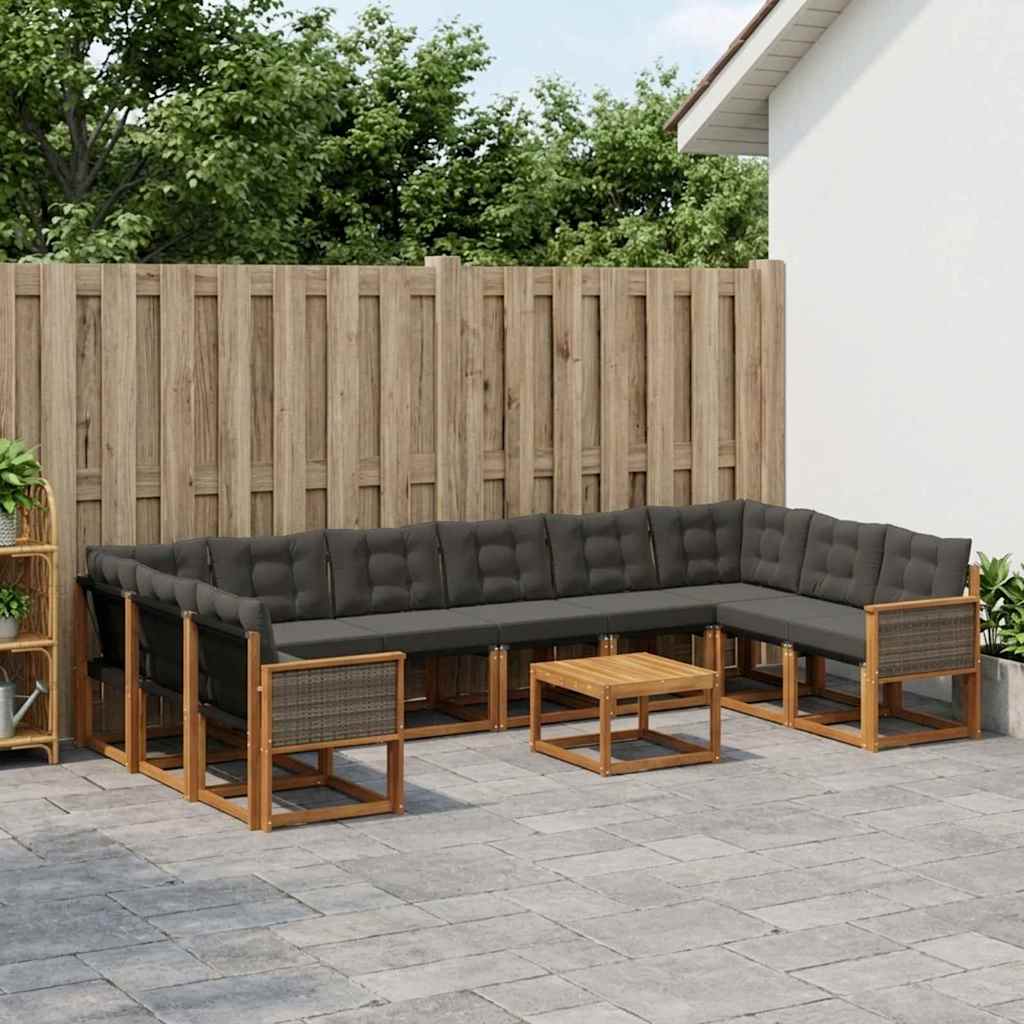 Outdoor-Sofagarnitur 11 stk. Natürlich und Schwarz